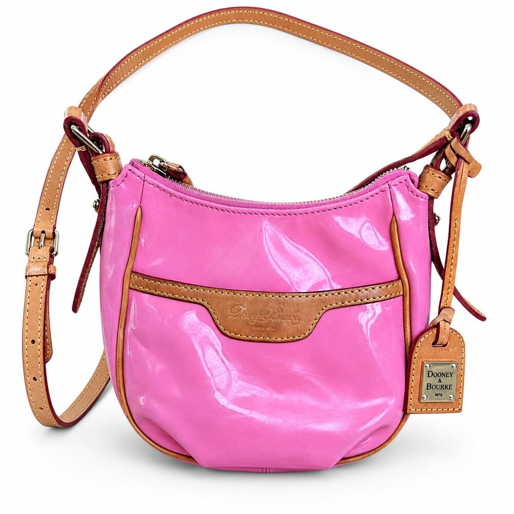 Dooney & Bourke Hot Pink Patent Leather Crossbody Hobo Bag Y2K